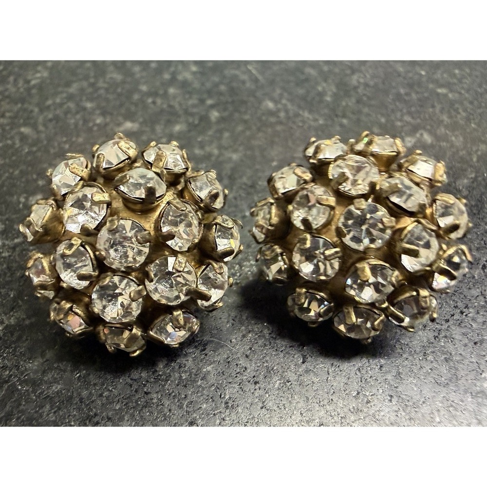 J.Crew Crystal Rhinestone Cluster Ball‎ Stud Earrings Gold Tone 1" Statement